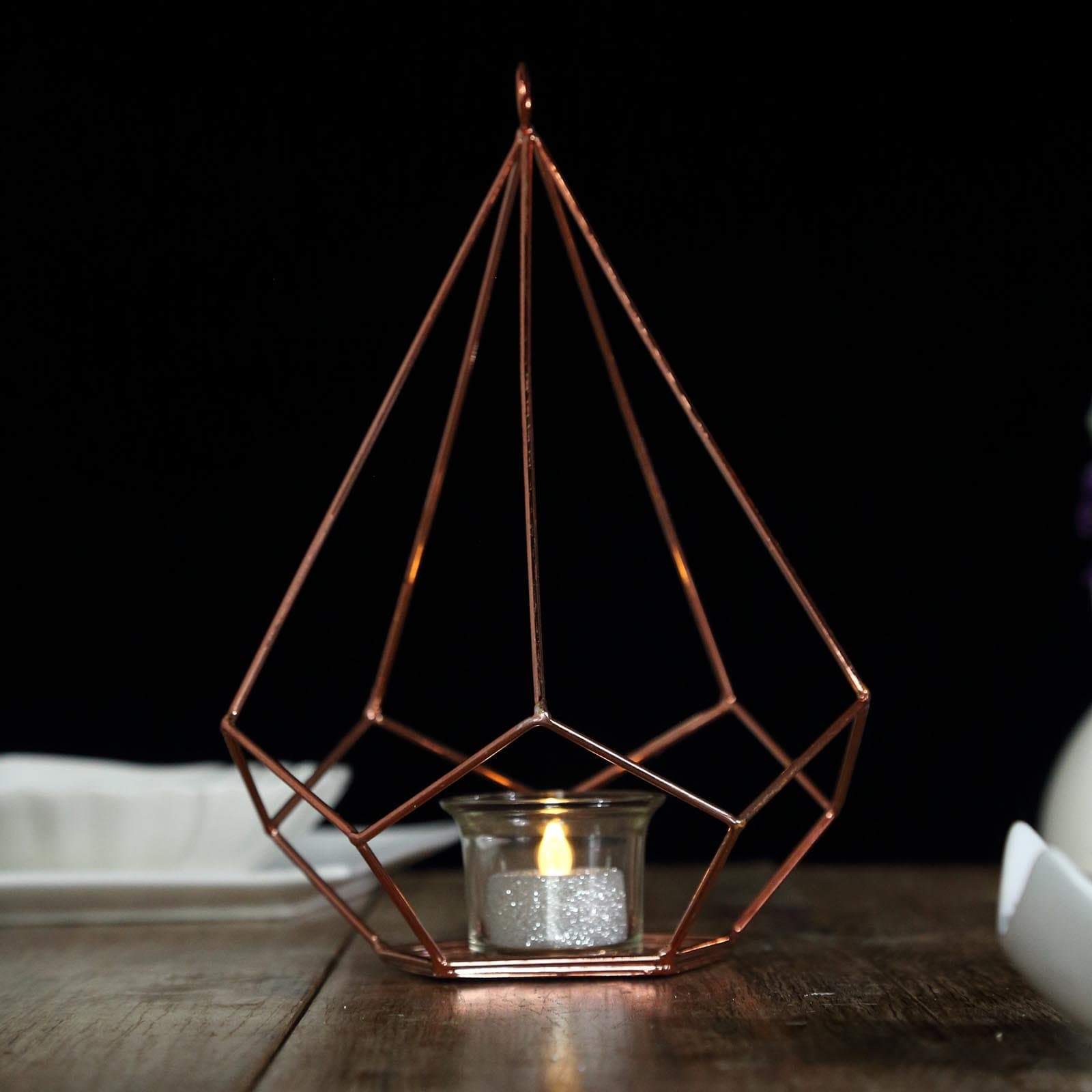 2 pcs 9 in tall Geometric Pentagon Hanging Candle Holders Centerpieces