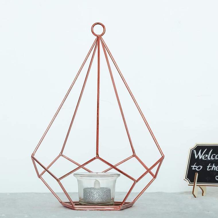 2 pcs 9 in tall Geometric Pentagon Hanging Candle Holders Centerpieces