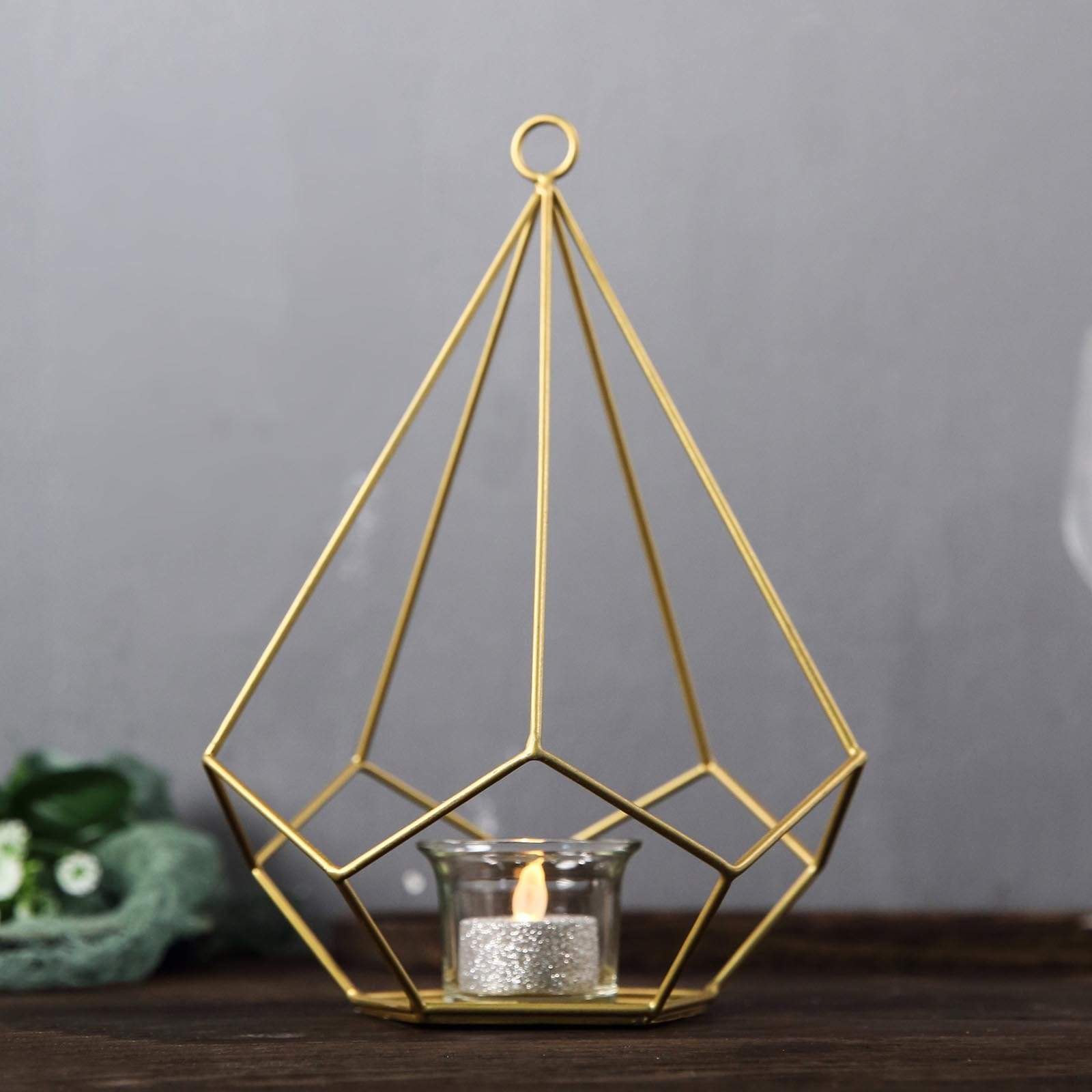 2 pcs 9 in tall Geometric Pentagon Hanging Candle Holders Centerpieces