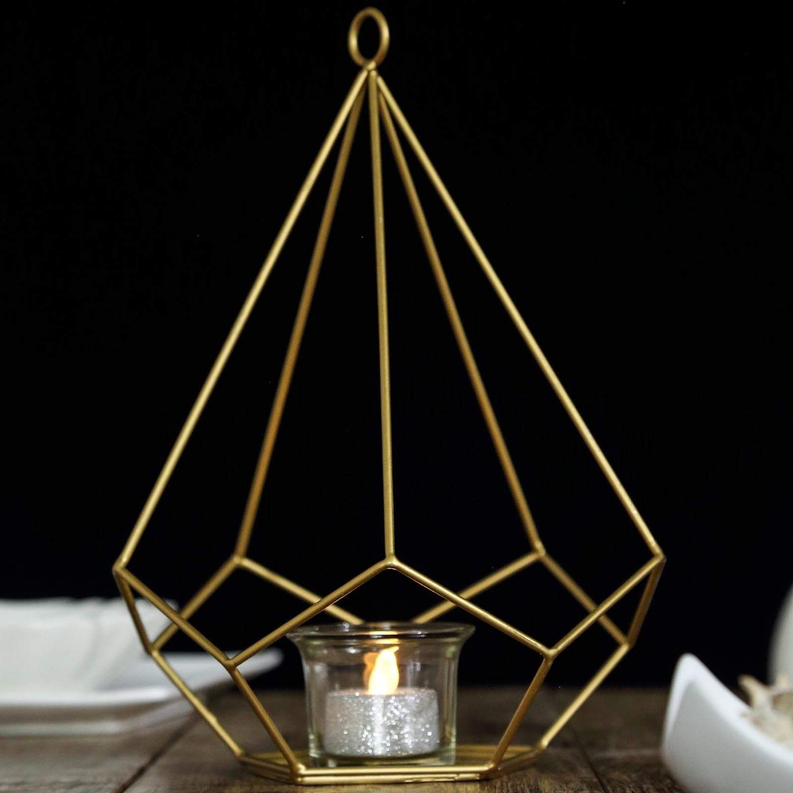 2 pcs 9 in tall Geometric Pentagon Hanging Candle Holders Centerpieces