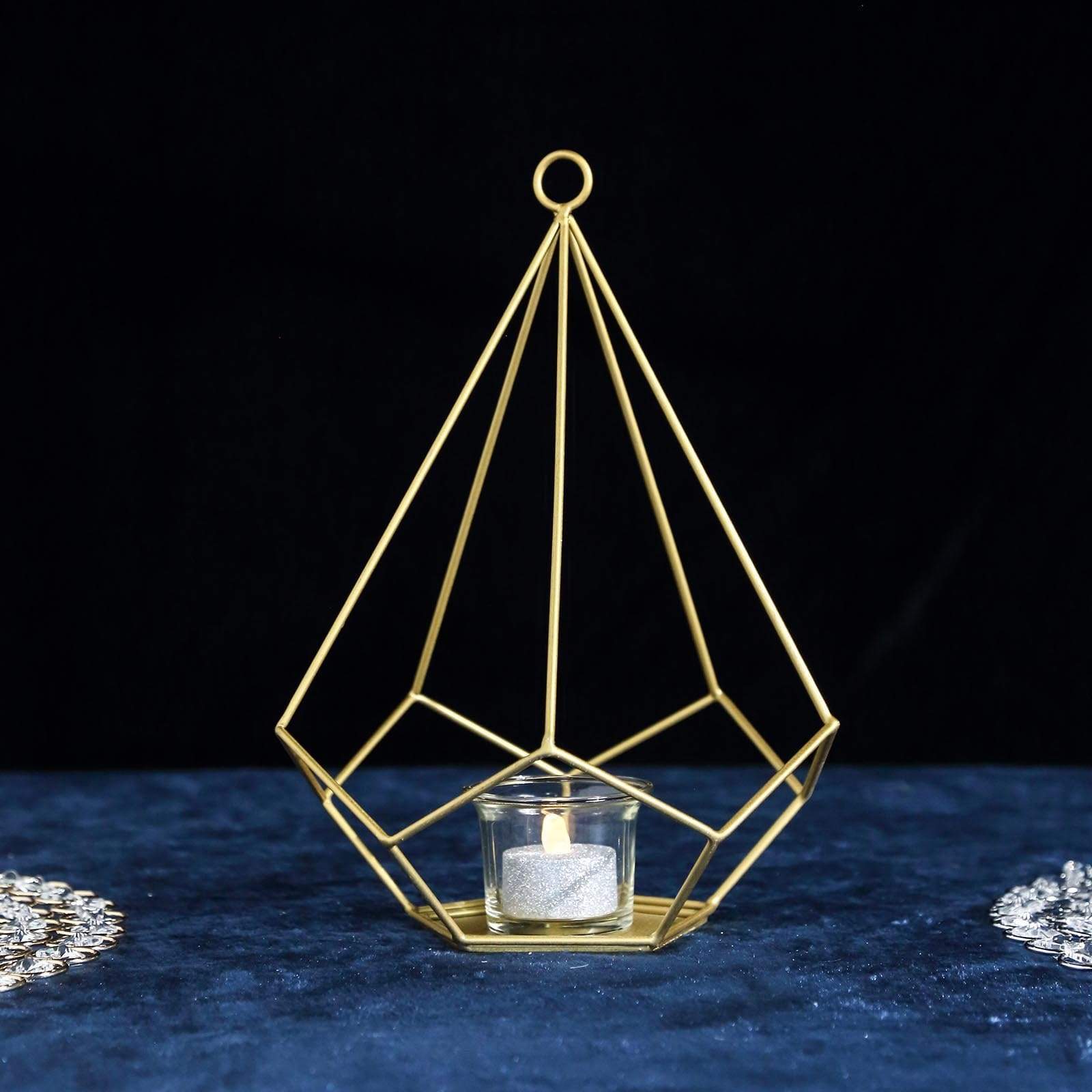 2 pcs 9 in tall Geometric Pentagon Hanging Candle Holders Centerpieces