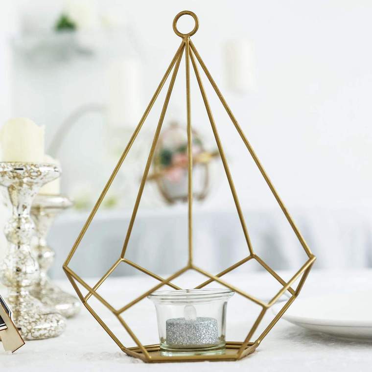 2 pcs 9 in tall Geometric Pentagon Hanging Candle Holders Centerpieces