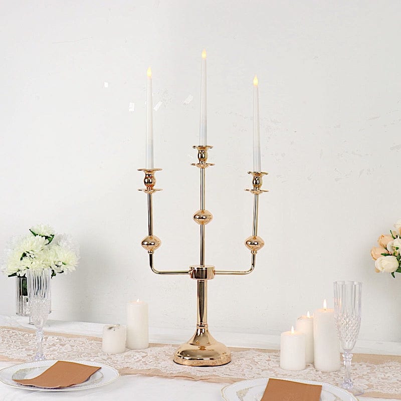 20 in Gold 3 Arm Metal Candelabra Taper Candle Holder Centerpiece