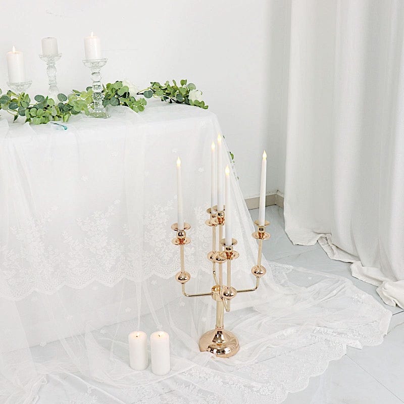 20 in Gold 5 Arm Metal Candelabra Taper Candle Holder Centerpiece