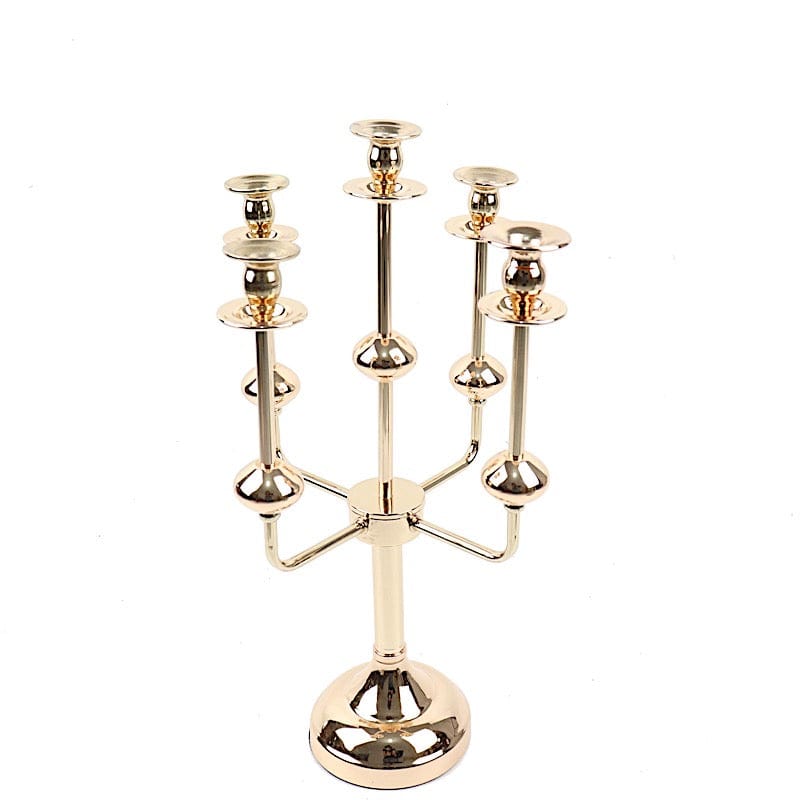 20 in Gold 5 Arm Metal Candelabra Taper Candle Holder Centerpiece