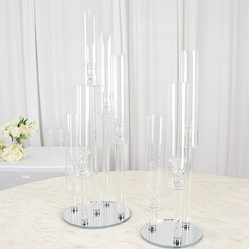23 in tall Clear 3 Arm Crystal Glass Candelabra Taper Candle Holder