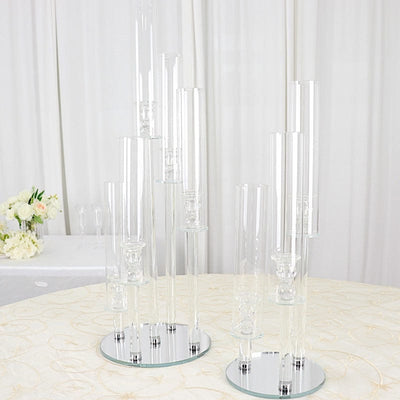 23 in tall Clear 3 Arm Round Crystal Glass Candelabra Taper Candle Holder
