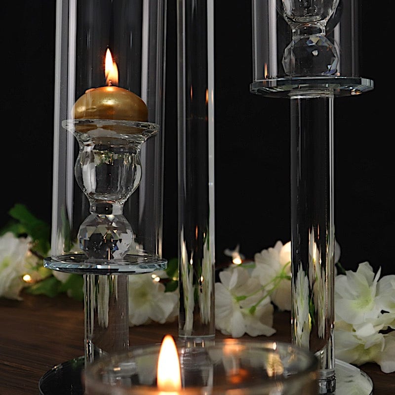 23 in tall Clear 3 Arm Round Crystal Glass Candelabra Taper Candle Holder