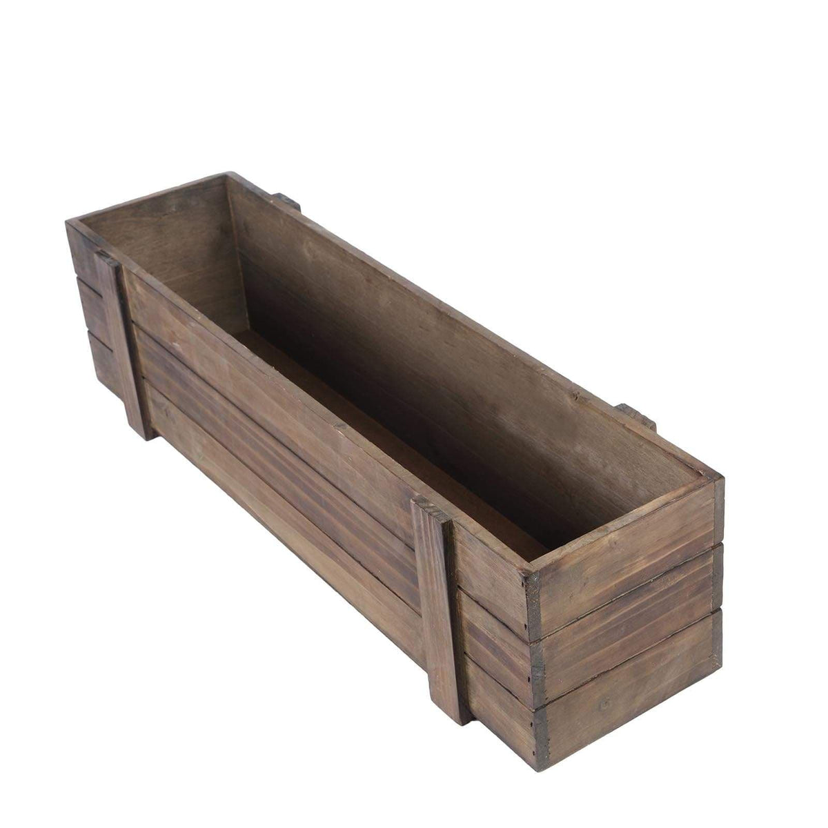 24x6 in Dark Brown Wood Rustic Rectangular Boxes Planter Holders ...