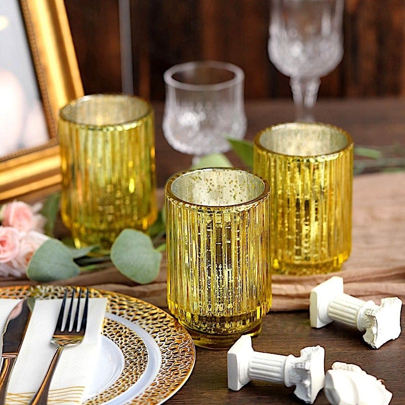 3 pcs 5 in Round Speckled Mercury Glass Votive Candle Holders