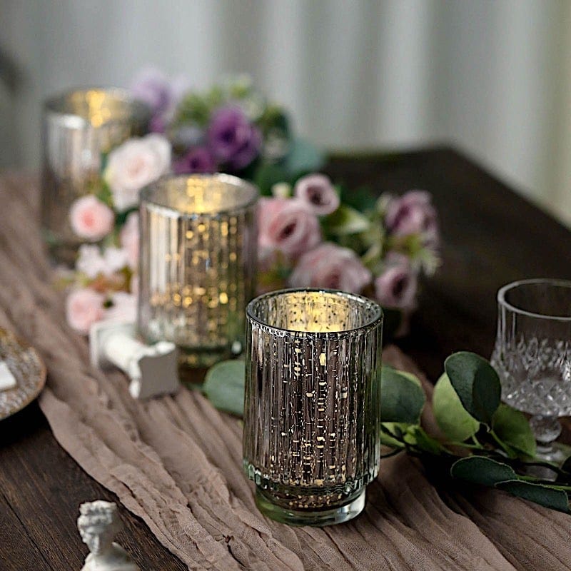 3 pcs 5 in Round Speckled Mercury Glass Votive Candle Holders