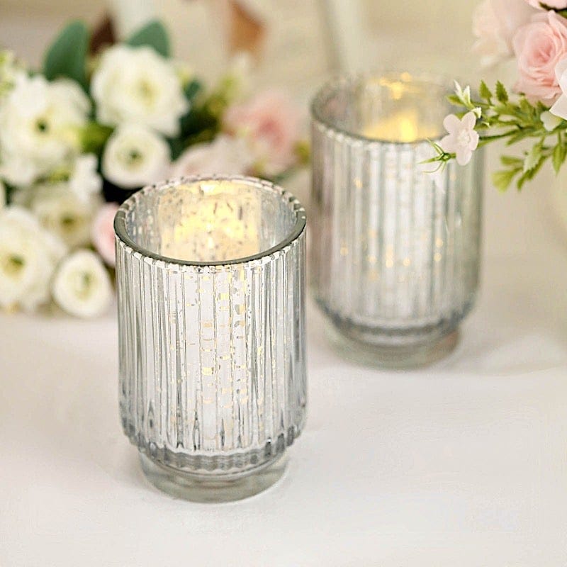 3 pcs 5 in Round Speckled Mercury Glass Votive Candle Holders