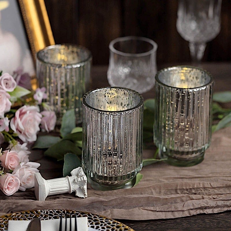 3 pcs 5 in Round Speckled Mercury Glass Votive Candle Holders