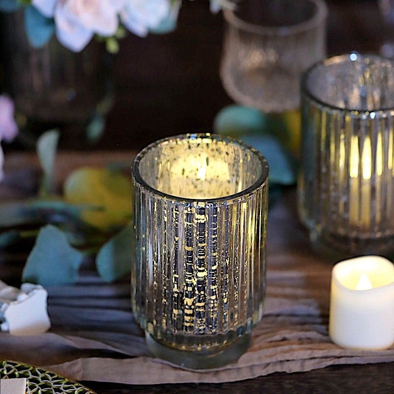 3 pcs 5 in Round Speckled Mercury Glass Votive Candle Holders