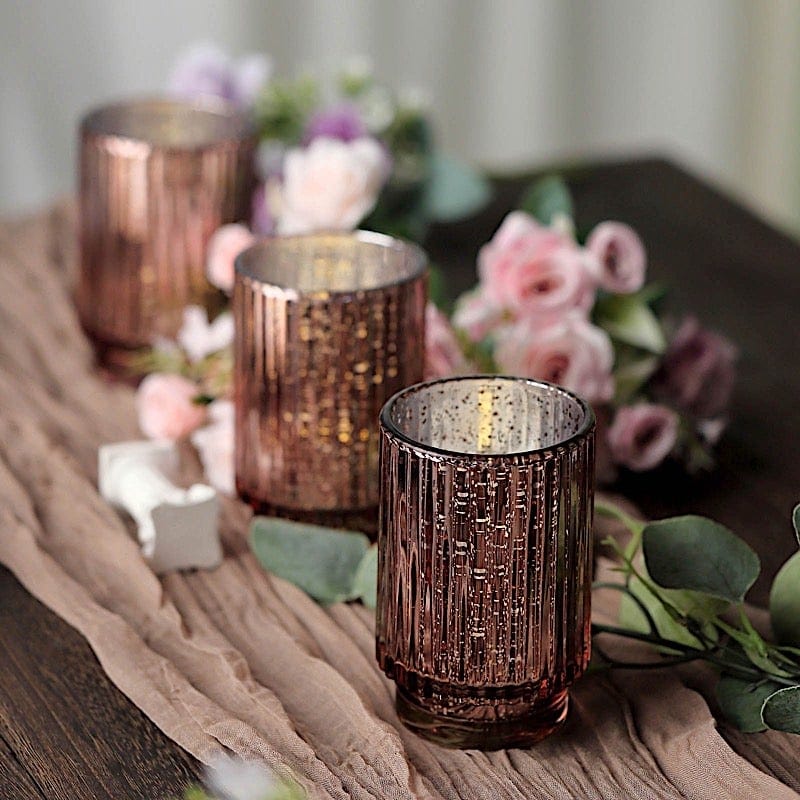 3 pcs 5 in Round Speckled Mercury Glass Votive Candle Holders