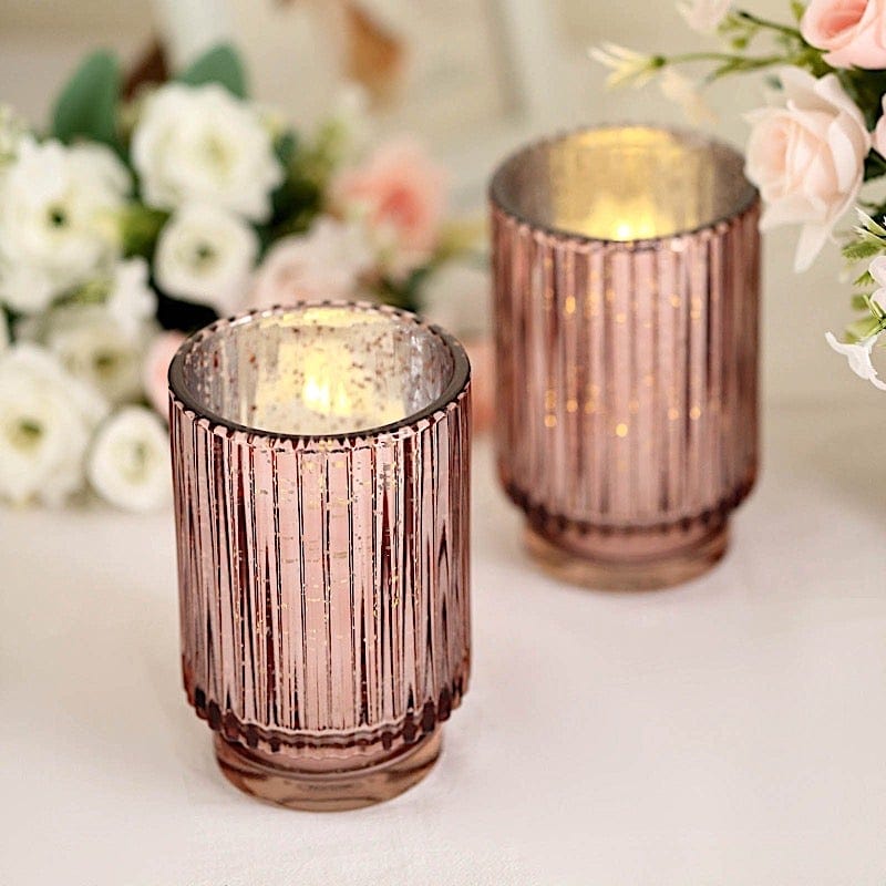 3 pcs 5 in Round Speckled Mercury Glass Votive Candle Holders