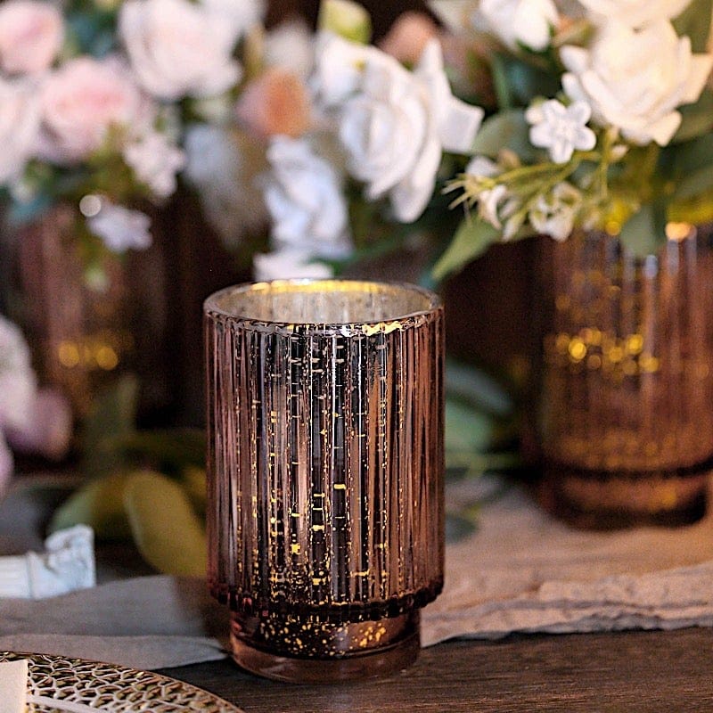 3 pcs 5 in Round Speckled Mercury Glass Votive Candle Holders