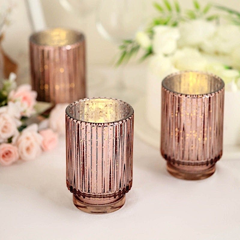 3 pcs 5 in Round Speckled Mercury Glass Votive Candle Holders