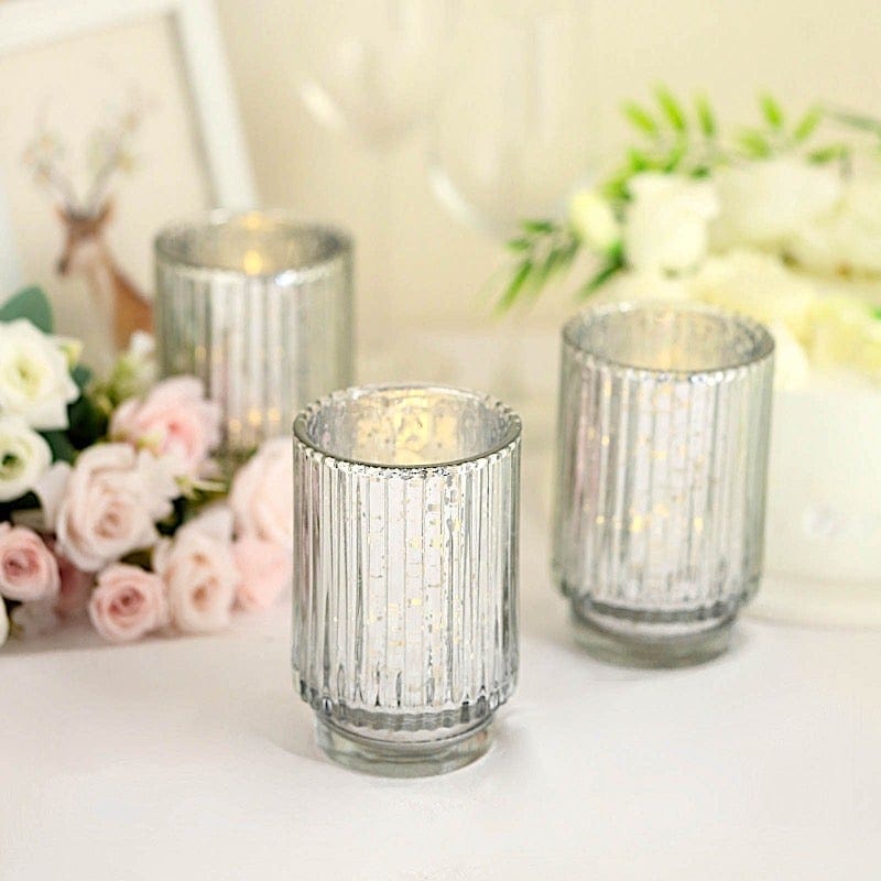 3 pcs 5 in Round Speckled Mercury Glass Votive Candle Holders