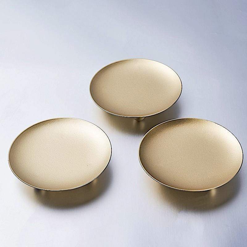 3 Gold 4 in Round Metal Plates Candle Holders