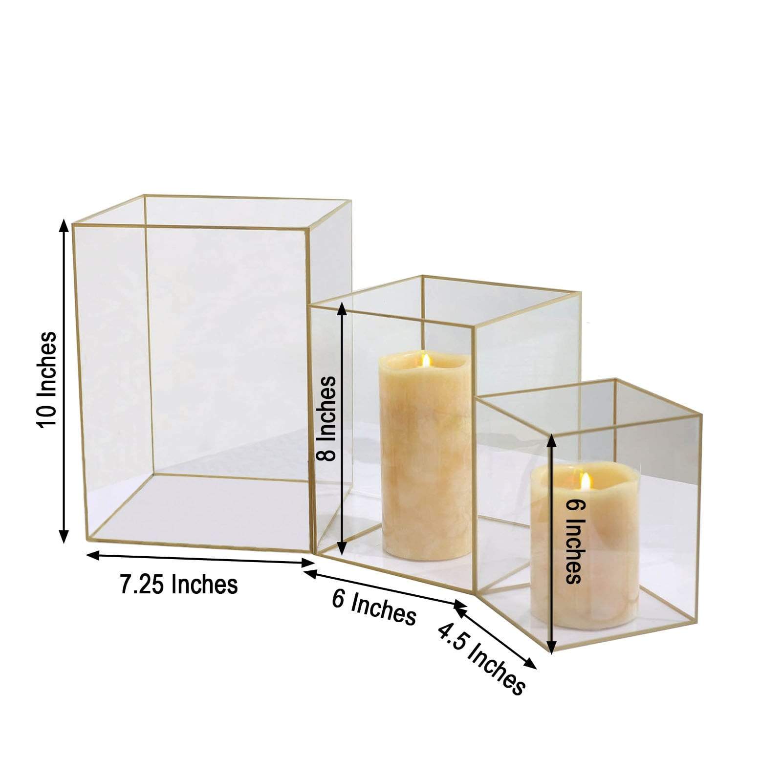 3 Gold and Clear Acrylic with Metal Frame Candle Holders Centerpieces