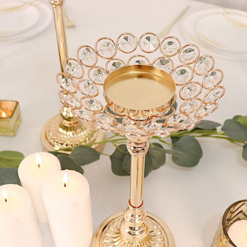 3 Gold Crystal Beaded Metal Votive Candle Holders Centerpieces Set