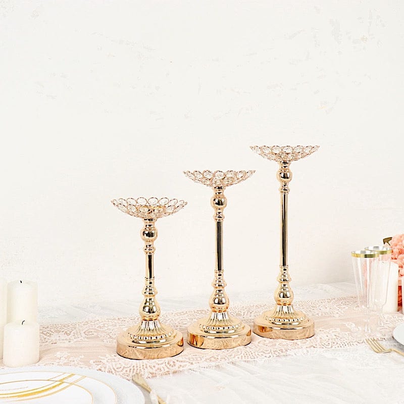 3 Gold Crystal Beaded Metal Votive Candle Holders Centerpieces Set
