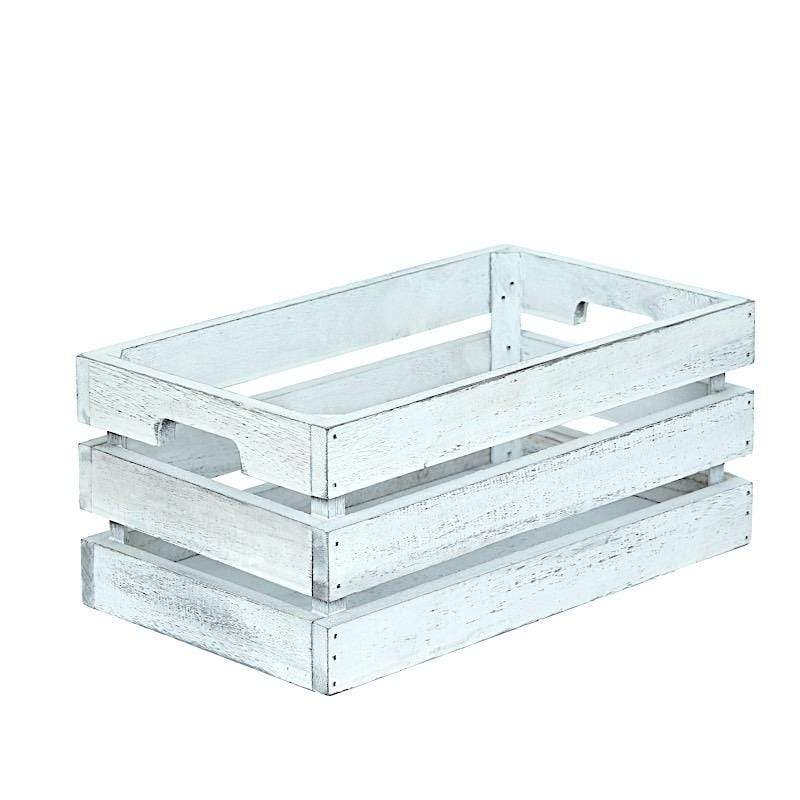 3 White Rectangular Natural Wooden Crate Boxes Planter Holders