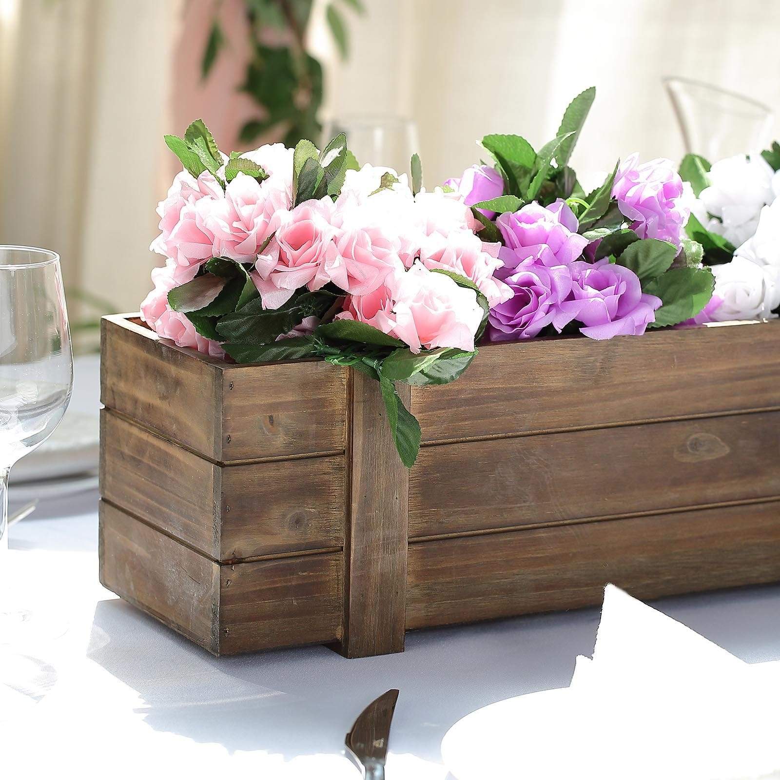 30x6 in Dark Brown Wood Rustic Rectangular Box Planter Holders Centerpieces