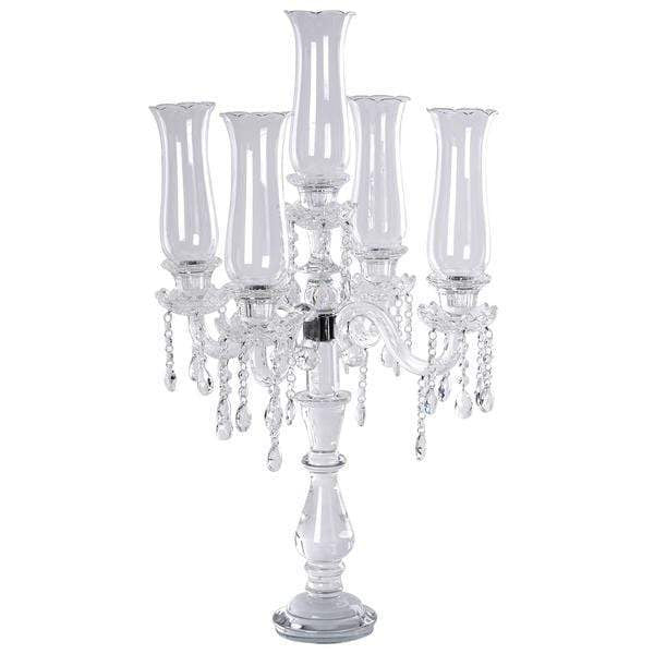 32 in tall Clear 5 Arm Crystal Glass Candelabra Hurricane Taper Candle Holder
