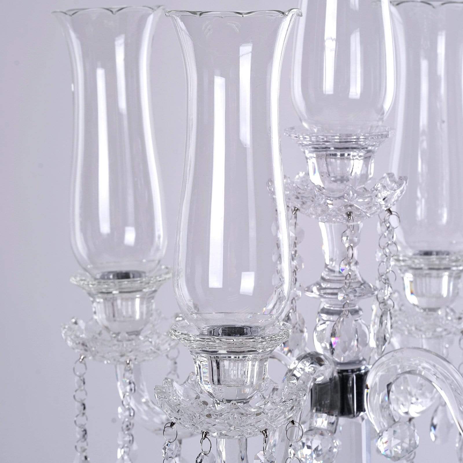 32 in tall Clear 5 Arm Crystal Glass Candelabra Hurricane Taper Candle Holder