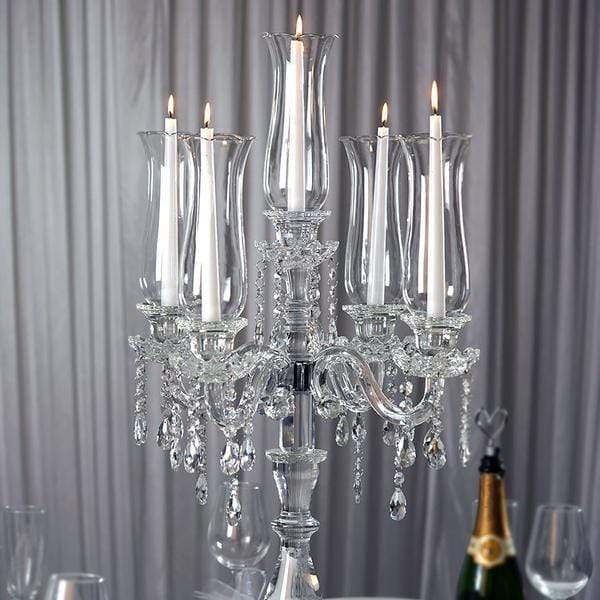 32 in tall Clear 5 Arm Crystal Glass Candelabra Hurricane Taper Candle Holder