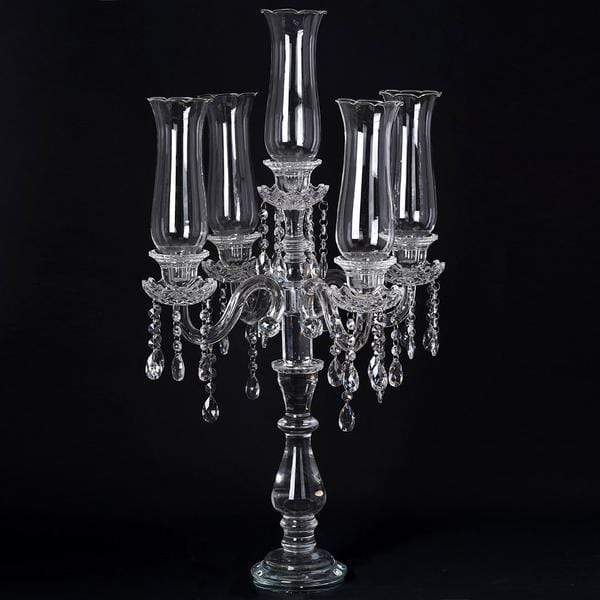 32 in tall Clear 5 Arm Crystal Glass Candelabra Hurricane Taper Candle Holder