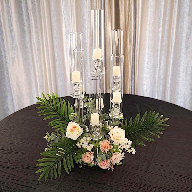 33 in tall Clear 7 Arm Crystal Glass Candelabra Pillar Votive Candle Holder