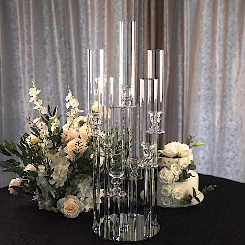 33 in tall Clear 7 Arm Crystal Glass Candelabra Pillar Votive Candle Holder