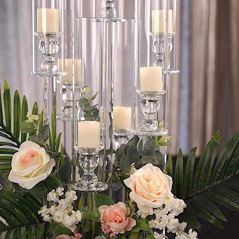 33 in tall Clear 7 Arm Crystal Glass Candelabra Pillar Votive Candle Holder