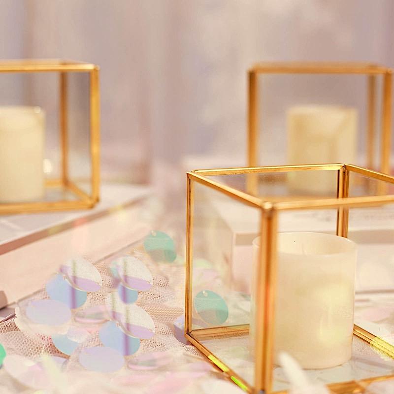 3 Gold and Clear Glass with Metal Frame Candle Holders Centerpieces
