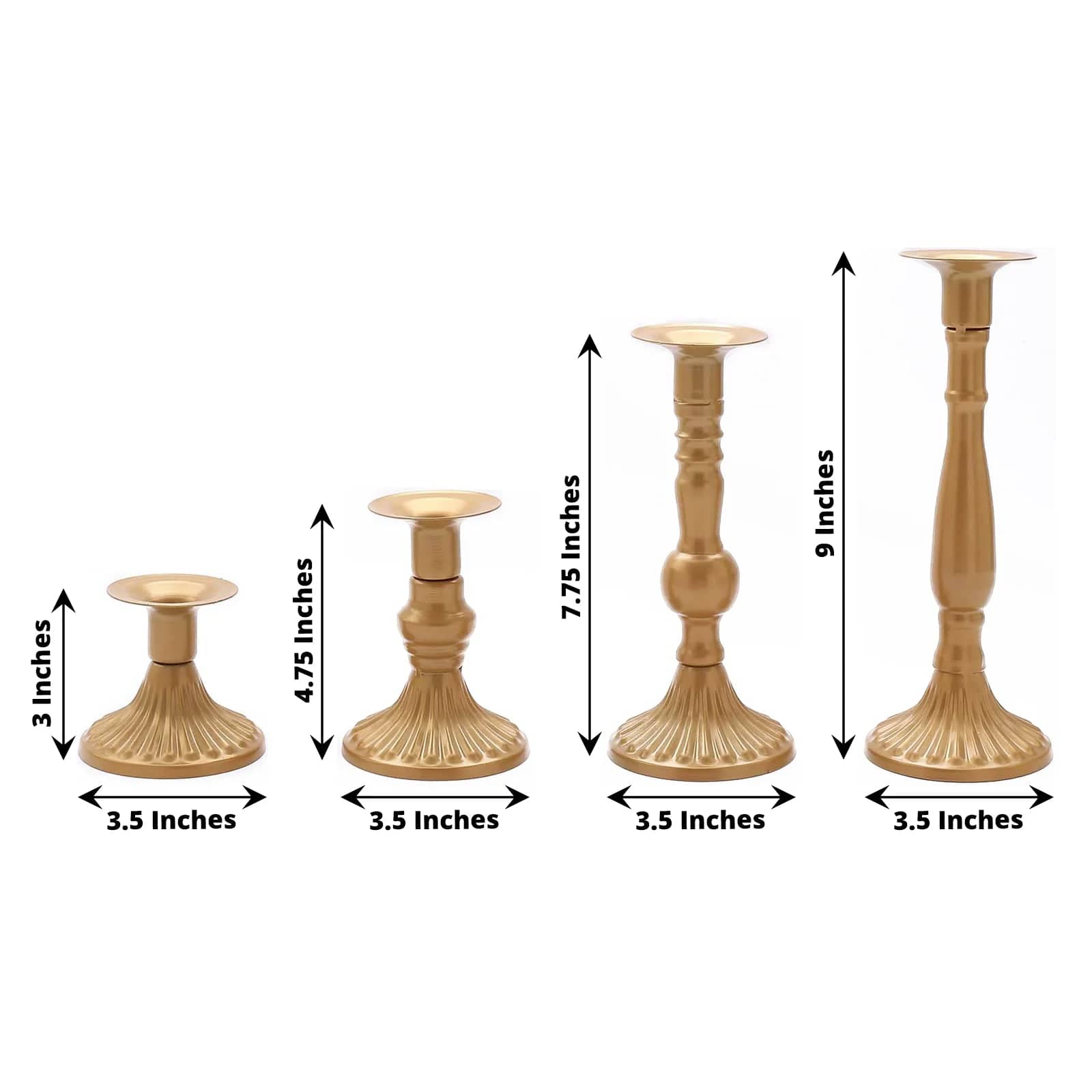 4 Gold Candlestick Stands Baroque Design Taper Candle Holders Set
