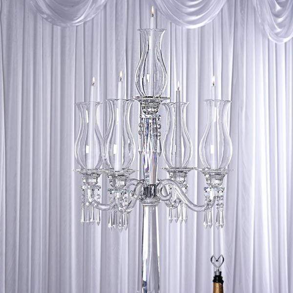40 in tall Clear 5 Arm Crystal Glass Candelabra Hurricane Taper Candle Holder