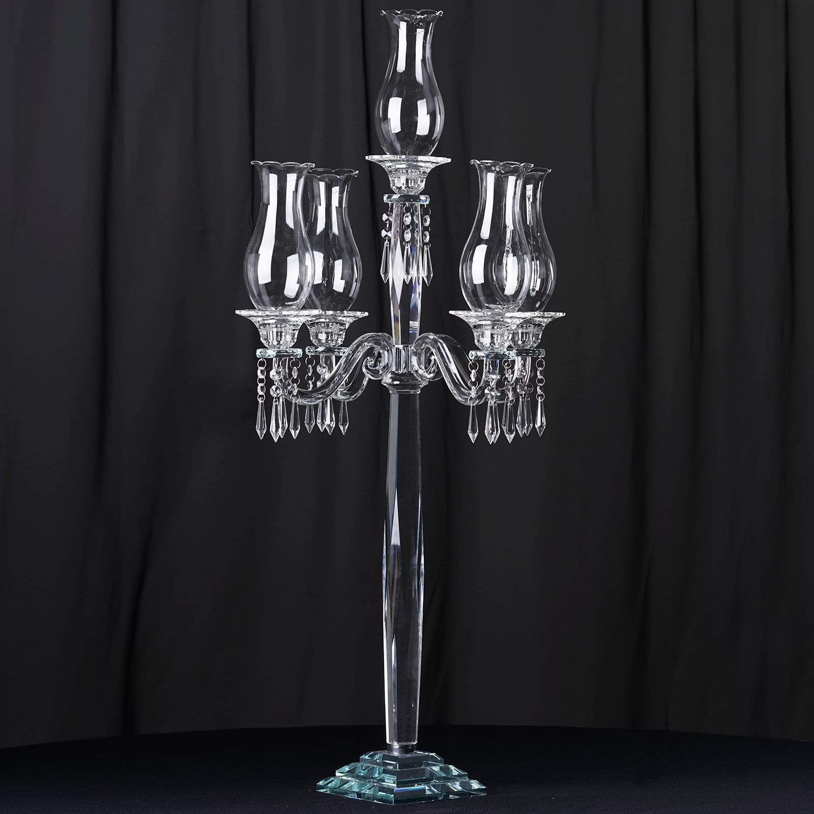 40 in tall Clear 5 Arm Crystal Glass Candelabra Hurricane Taper Candle Holder
