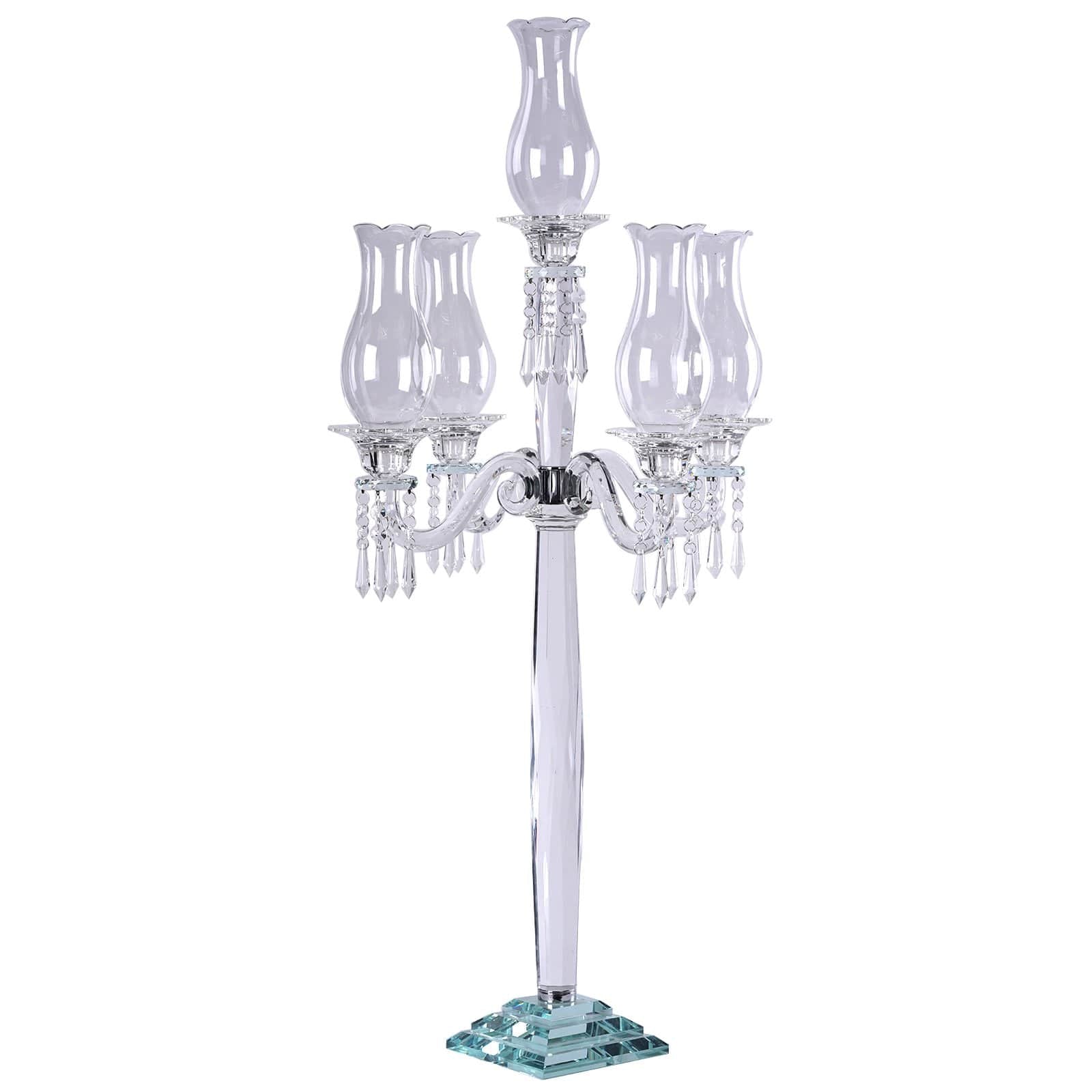40 in tall Clear 5 Arm Crystal Glass Candelabra Hurricane Taper Candle Holder