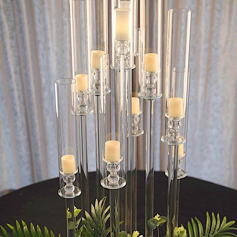 47 in tall Clear 10 Arm Crystal Glass Candelabra Pillar Votive Candle Holder