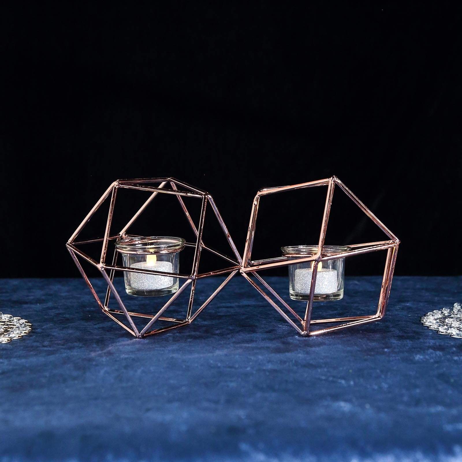 5 in tall Jointed Geometric Stand with Tealight Votive Glass Candle Holders