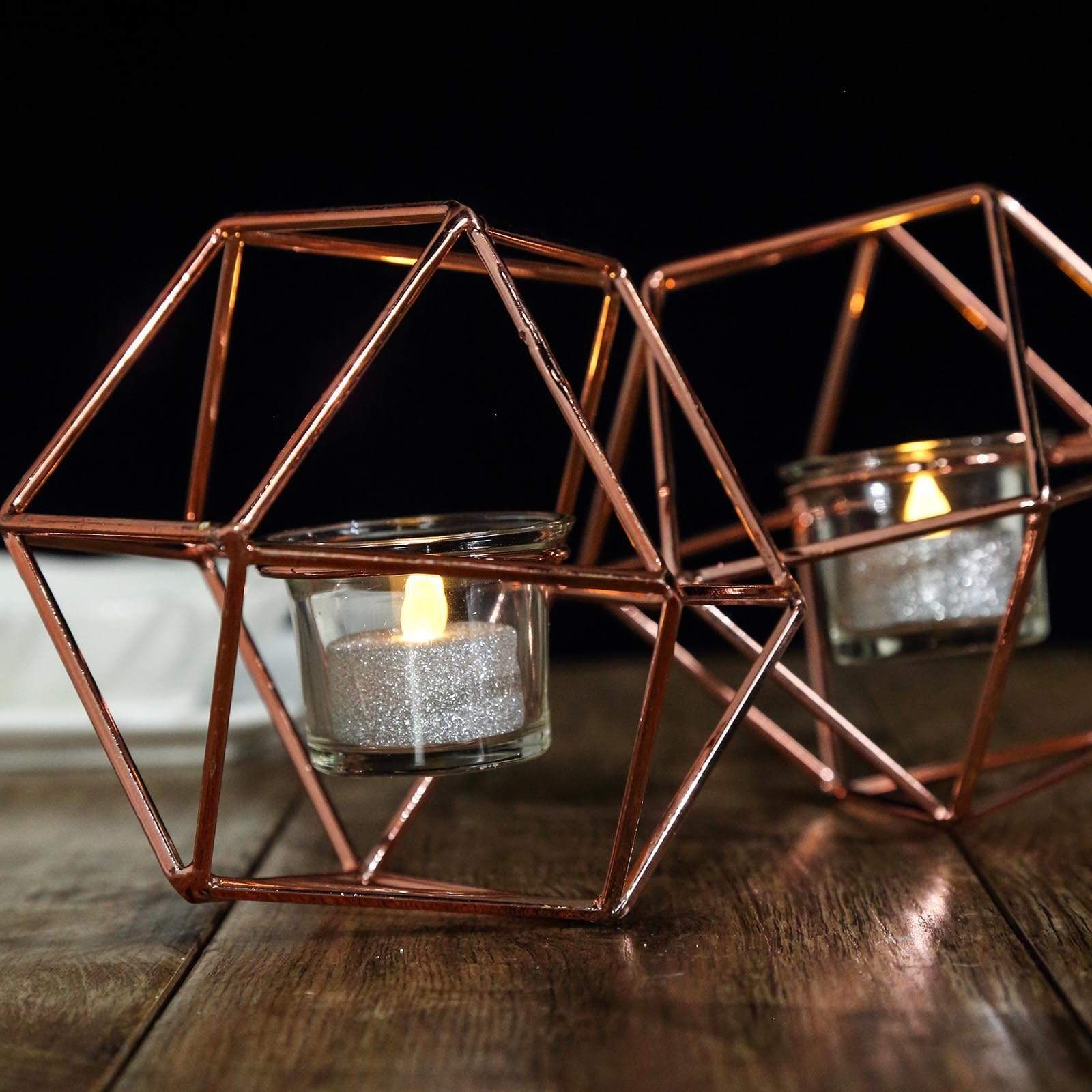 5 in tall Jointed Geometric Stand with Tealight Votive Glass Candle Holders