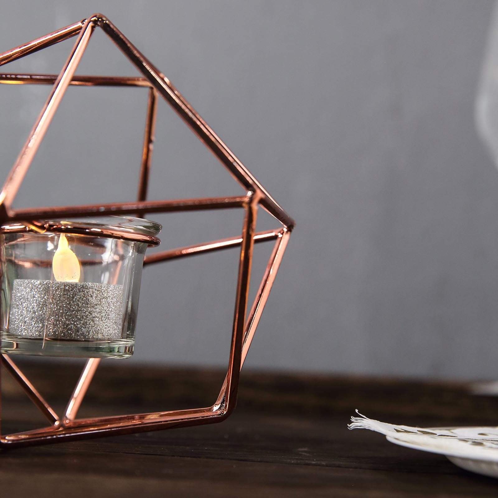 5 in tall Jointed Geometric Stand with Tealight Votive Glass Candle Holders