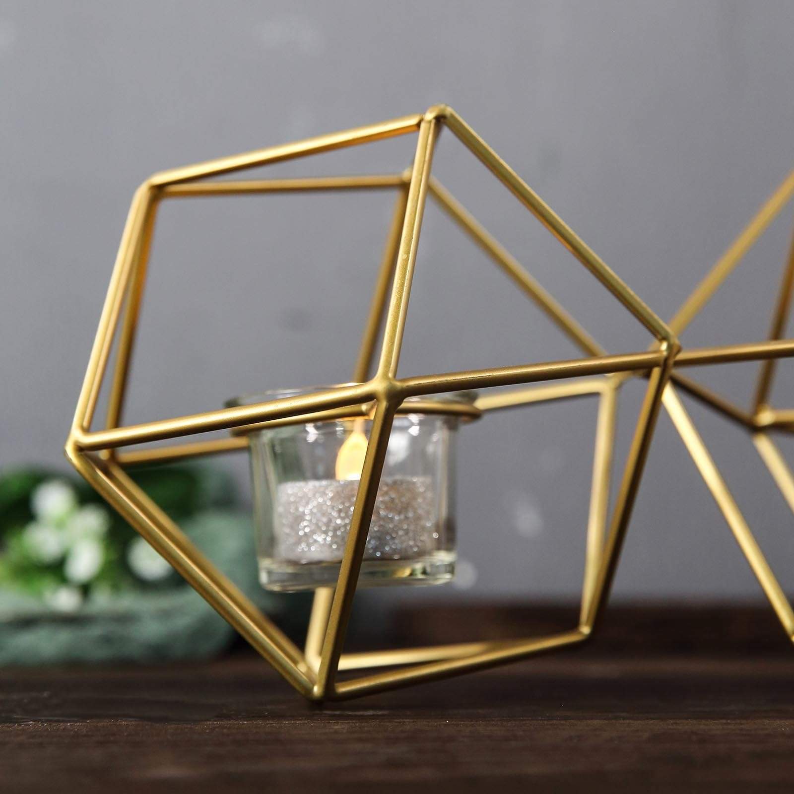 5 in tall Jointed Geometric Stand with Tealight Votive Glass Candle Holders