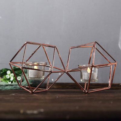 5 in tall Jointed Geometric Stand with Tealight Votive Glass Candle Holders