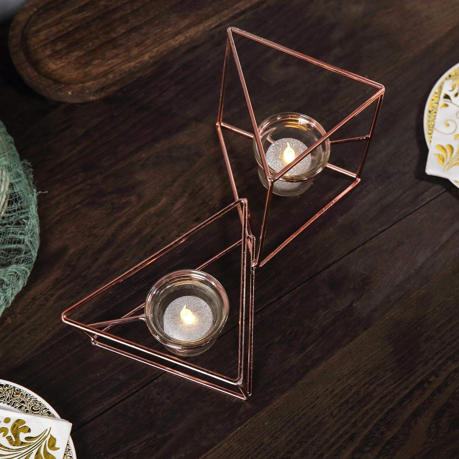 6 in tall Jointed Geometric Stand with Tealight Votive Glass Candle Holders