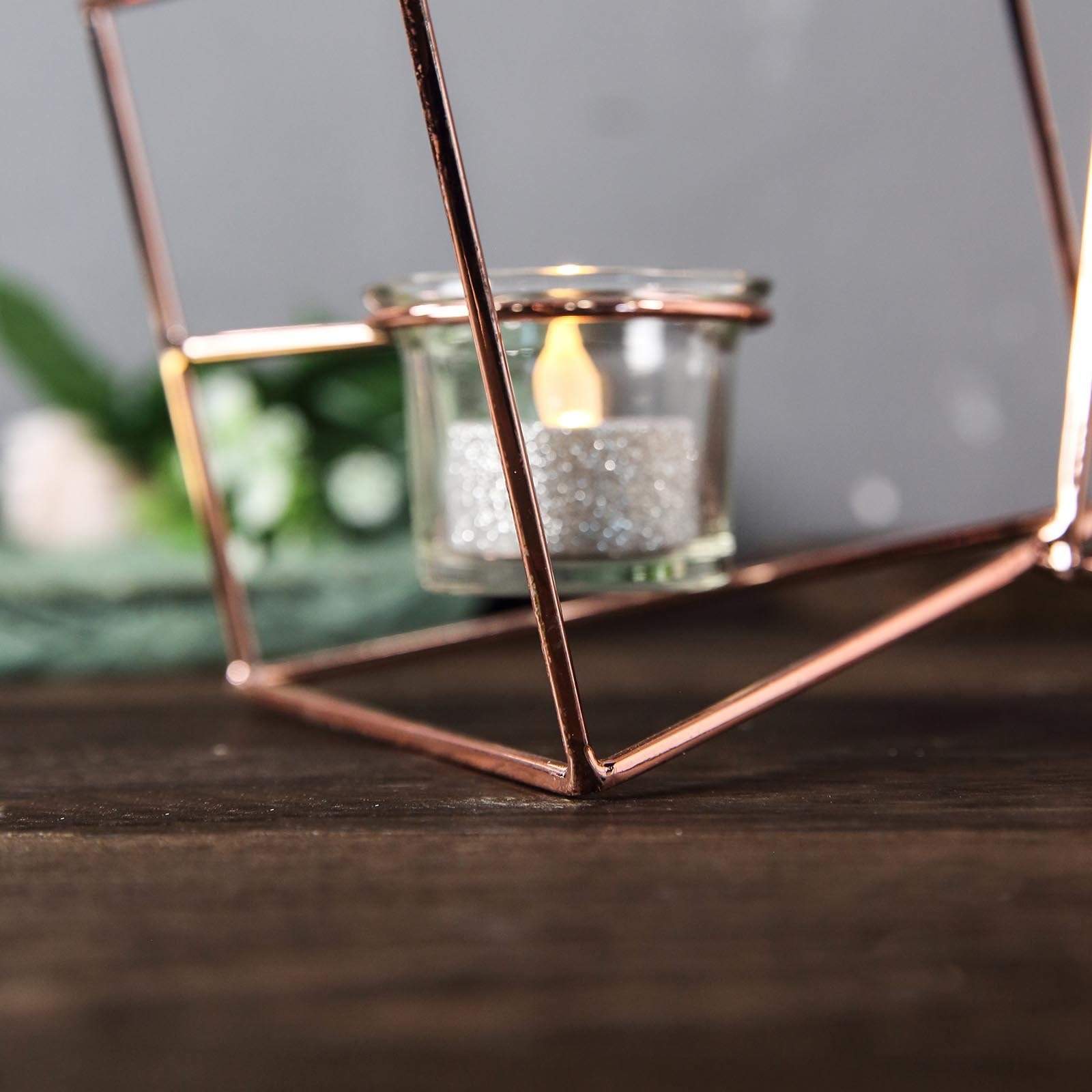 6 in tall Jointed Geometric Stand with Tealight Votive Glass Candle Holders