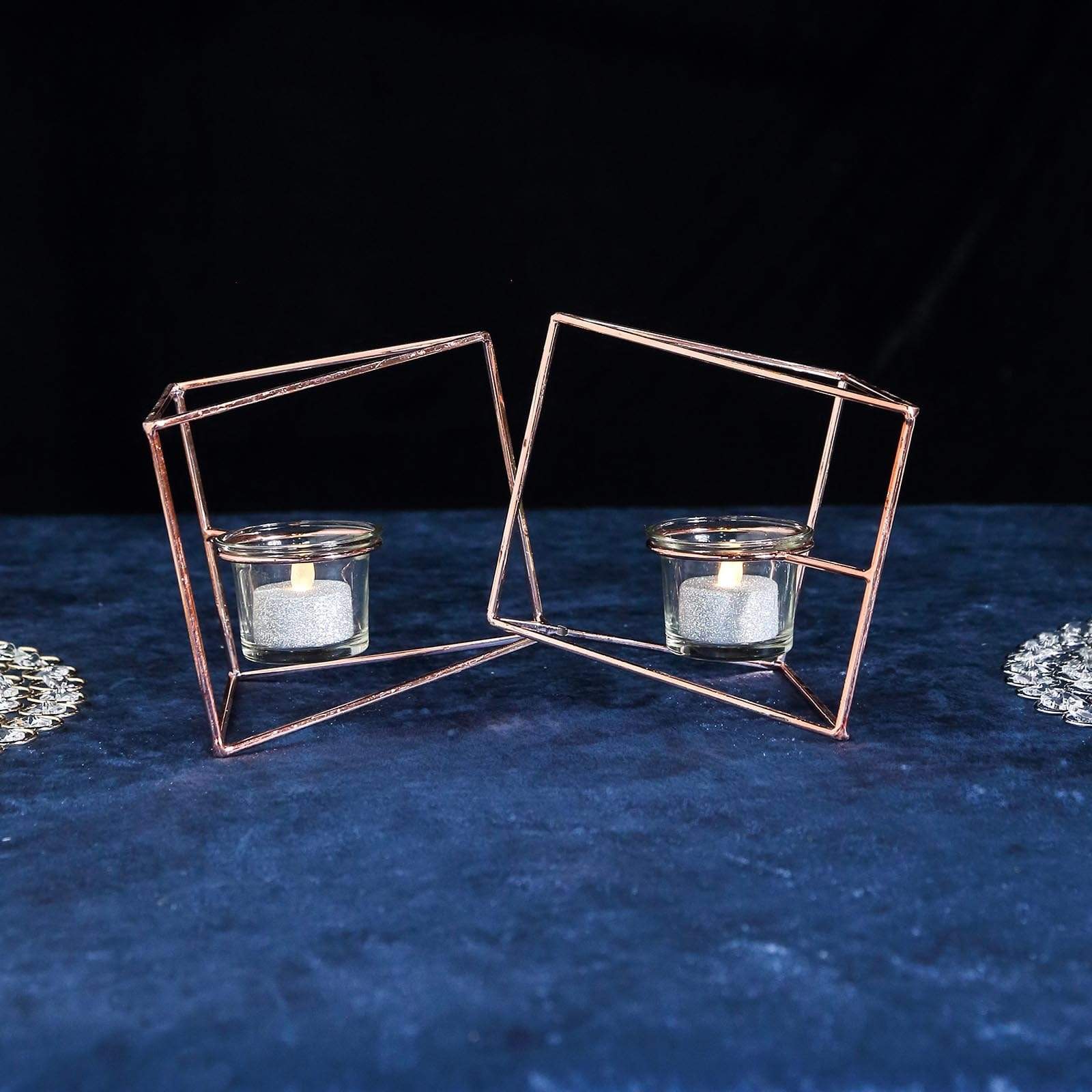 6 in tall Jointed Geometric Stand with Tealight Votive Glass Candle Holders
